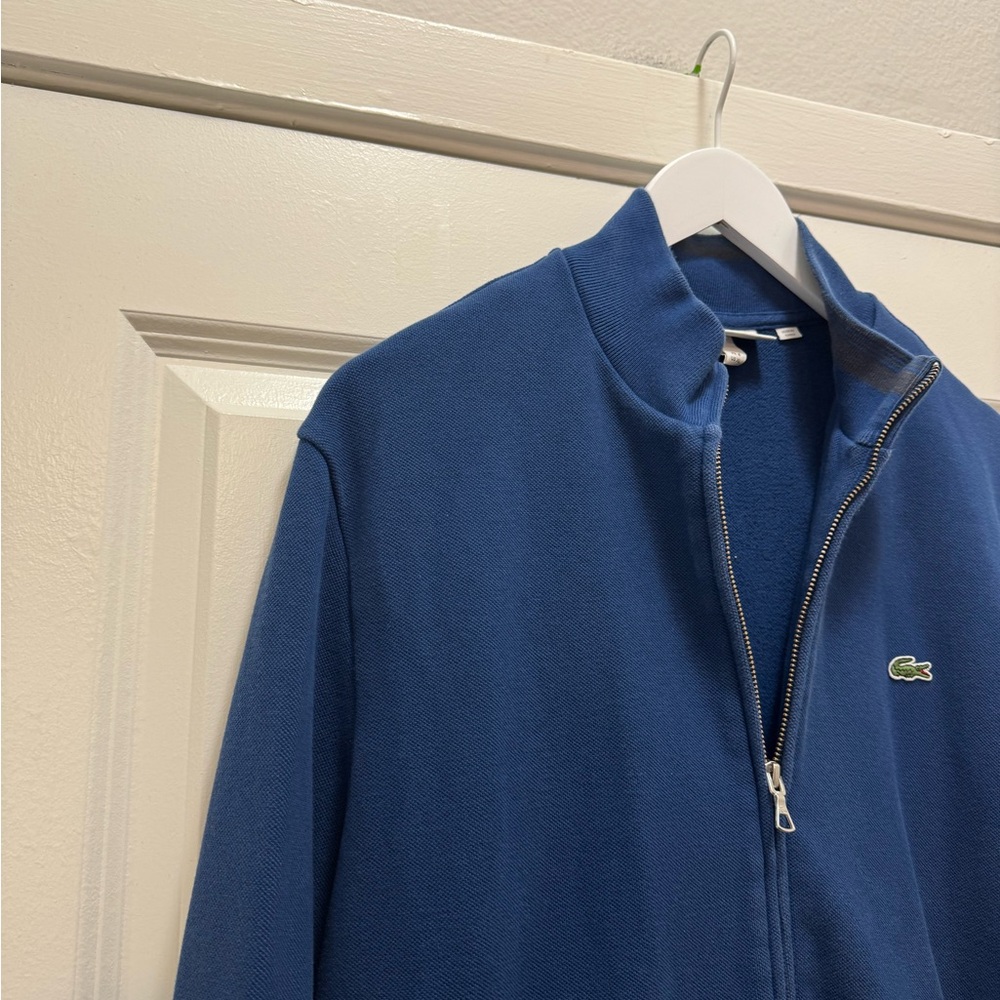 Lacoste Tennis Jacket Blue Cotton Jersey Sweater Pique Full Zip - Picture 2 of 12